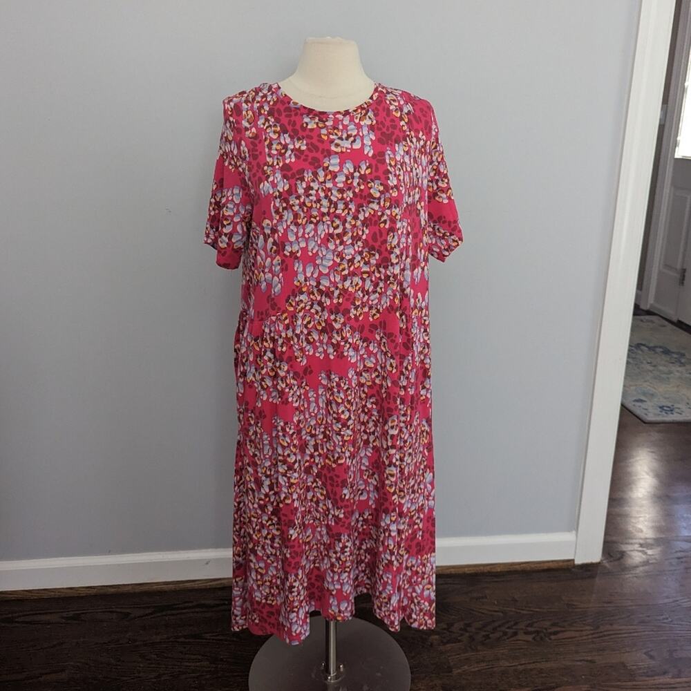 LOGO Pink Purple Cheetah Print Dress XL Petite Cotton Modal Soft